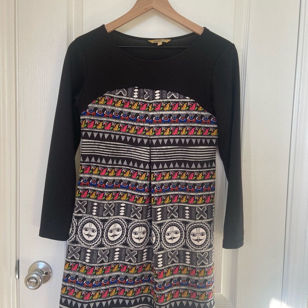 Global Desi Black and Multicolor Mini Dress